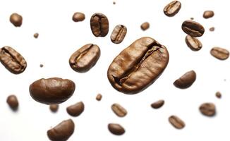 Coffee Bean flying on white background, 3d illustration. Generative AI photo