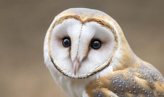 Tyto alba head, a common barn owl. close up. Generative AI photo