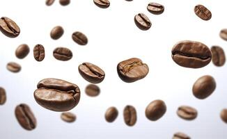 Coffee Bean flying on white background, 3d illustration. Generative AI photo