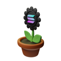 Solana ,SOL Crypto Bloom 3D Rendered Flower Pot png