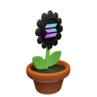 Solana ,SOL Crypto Bloom 3D Rendered Flower Pot png