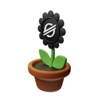 Stellar ,XLM Crypto Bloom 3D Rendered Flower Pot png