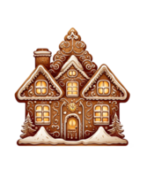 Lebkuchen Haus geformt mit Kiefer Baum ai generativ png