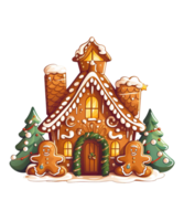 gingerbread house shaped with pine tree ai generative png