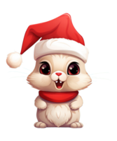 mignonne lapin portant Noël chapeau ai génératif png