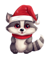 mignonne raton laveur portant Noël chapeau ai génératif png