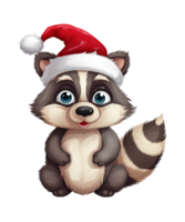 cute raccoon wearing christmas hat ai generative png