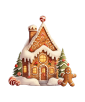 gingerbread house shaped with pine tree ai generative png