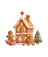 gingerbread house shaped with pine tree ai generative png