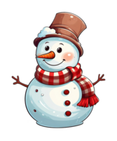 cute snowman cartoon wearing hat and scarf ai generative png