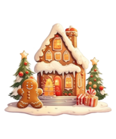 gingerbread house shaped with pine tree ai generative png