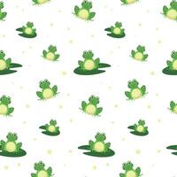 Seamless pattern with frogs isolated on white background. Print for children's clothes, notebook covers, wrapping paper. Vector illustration