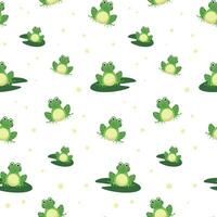 Seamless pattern with frogs isolated on white background. Print for children's clothes, notebook covers, wrapping paper. Vector illustration