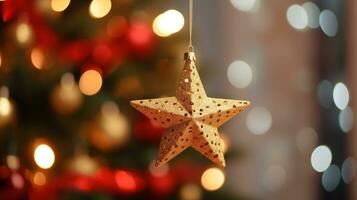 Stars decoration for Christmas or New Year, bokeh background. Ai Generated. photo