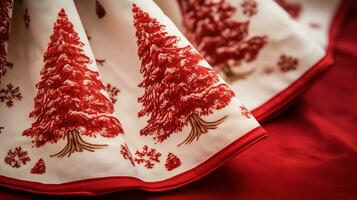 Christmas decoration on a red pine background. Ai Generated. photo