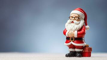 Papa Noel claus con Navidad regalos en difuminar antecedentes. ai generado. foto
