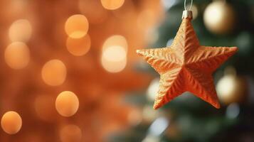 Stars decoration for Christmas or New Year, bokeh background Ai Generated. photo