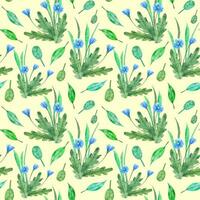 Seamless pattern of watercolor flowers and leaves photo