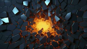 Abstract geometric background. Explosion power design with the crushing surface. 3d illustration. AI Generative photo