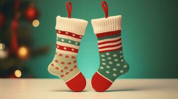 Colorful Christmas socks Inside there are many gifts. Ai Generated. photo