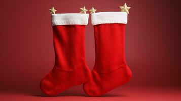 Red Christmas socks Inside there are many gifts. Ai Generated. photo