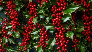 Red berries on a branch decorate Merry Christmas. Ai Generated. photo