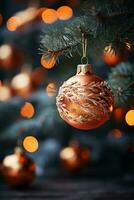 pelota en el árbol Navidad decorado para celebrado día festivo. ai generado. foto