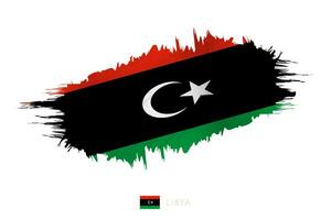 Painted brushstroke flag of Libya with waving effect. vector