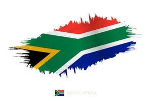 Painted brushstroke flag of South Africa with waving effect. vector