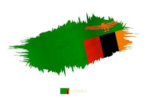 Painted brushstroke flag of Zambia with waving effect. vector