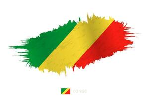 Painted brushstroke flag of Congo with waving effect. vector