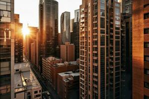 A majestic city skyline during the golden hour. AI Generative photo