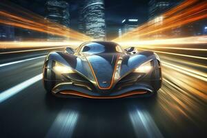 rápido obturador velocidad crea dinámica y acción lleno imagen de futurista coche. ai generativo foto