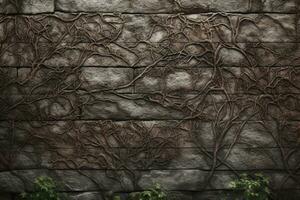 Banyan tree roots on stone wall texture background. 3d illustration, Nature medieval texture background Medieval background textures, AI Generated photo