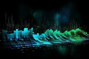 Abstract technology background. Futuristic interface. Vector illustration for your design, Modern technology wallpaper and blue and green binary sound waves on Black background, AI Generated photo