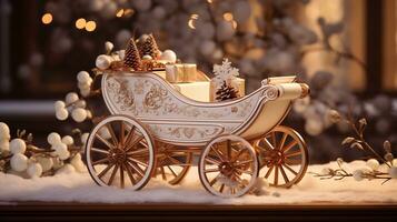 Toy horse carriage for decoration or as a gift. Ai Generated. photo