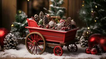 Santa's carriage with gifts for Christmas. Ai Generated. photo