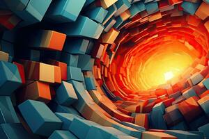 3d rendering of abstract geometric structure in blue and orange color background, Modern digital abstract 3D background. Can be used in the description of network abilities, AI Generated photo