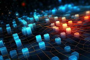3d illustration of abstract technology background with glowing lines and dots, Modern digital abstract 3D background. Can be used in the description of network abilities, AI Generated photo