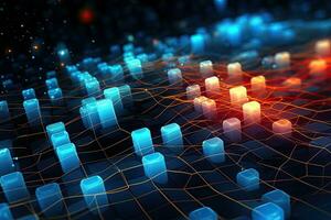 3d ilustración de resumen tecnología antecedentes con brillante líneas y puntos, moderno digital resumen 3d antecedentes. lata ser usado en el descripción de red habilidades, ai generado foto