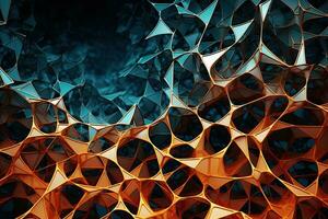Abstract 3d rendering of chaotic structure. Futuristic background with polygonal shape, Modern digital abstract 3D background. Can be used in the description of network abilities, AI Generated photo