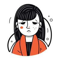 Crying woman cartoon character. Vector illustration in thin line style.