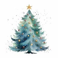 Watercolor Christmas tree with star, hand draw illustration on white background photo