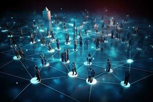 Group of business people standing on social network concept. 3D rendering, Network community, Teamwork, and Social network Concept illeastration, AI Generated photo