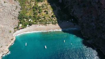 Butterfly Valley on Sunny Day. Aerial View. Turkish Riviera. Turkey. Drone Flies Backwards and Upwards video