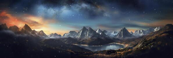 The milky rising in the night sky over the mountains, landscapes, AI Generative photo