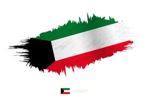 Painted brushstroke flag of Kuwait with waving effect. vector