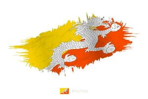 Painted brushstroke flag of Bhutan with waving effect. vector