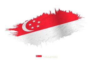 pintado pincelada bandera de Singapur con ondulación efecto. vector