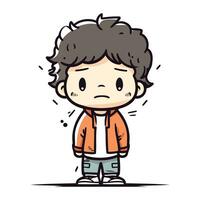 Sad boy cartoon character vector illustration. Cute little boy cartoon character.